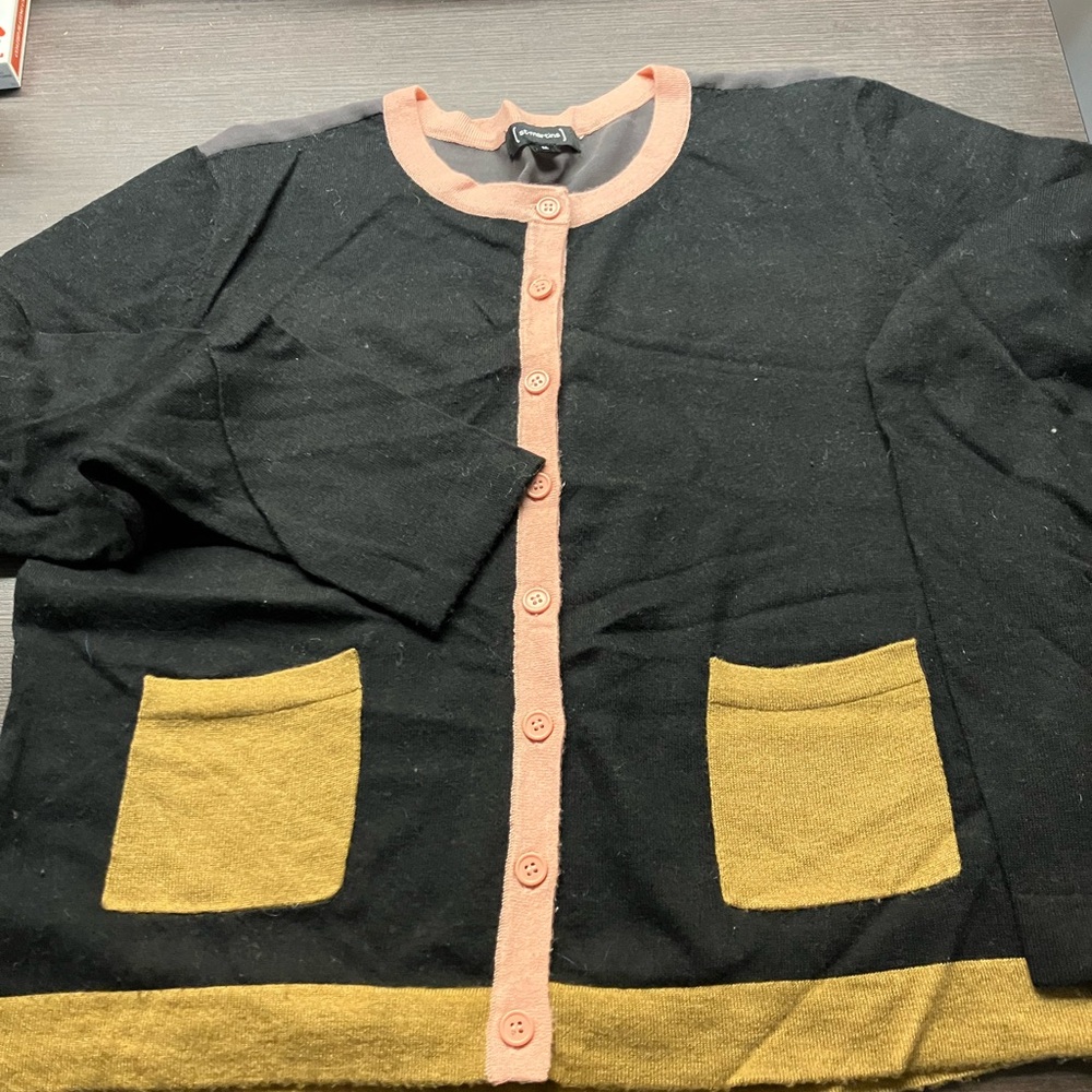 Colorblock Cardigan Sweater - Black, Pink, and Gold, Sheer back.